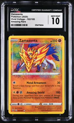 CGC 10 GEM MINT Zamazenta 2020 Vivid Voltage 102/185 Amazing Rare Pokemon Card - Image 1