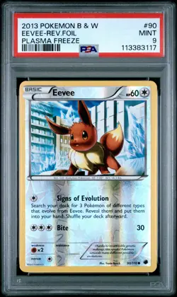 2013 POKEMON PLASMA FREEZE EEVEE #90 REVERSE FOIL PSA 9 MINT #113383117 - Image 1