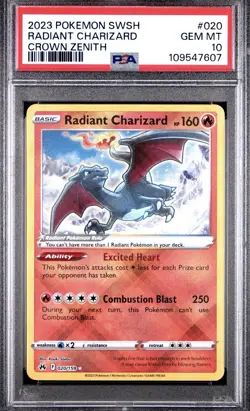 PSA 10 GEM MINT Radiant Charizard 020/159 Pokemon Crown Zenith - Image 1