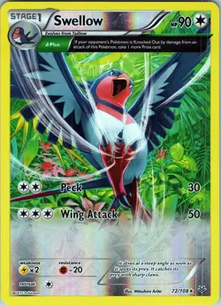 Swellow 72/108 Rare - Pokemon TCG XY: Roaring Skies - Reverse Holo (LP) - Image 1