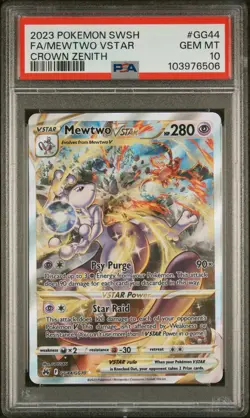 2023 POKEMON SWORD & SHIELD CROWN ZENITH #GG44 FULL ART/MEWTWO VSTAR PSA 10 - Image 1
