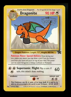 Dragonite 5 1999 WB Movie Black Star Promo Rare WOTC Nintendo Pokemon Card TCG - Image 1