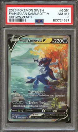 PSA 8 HISUIAN SAMUROTT V ALT ART GG51/GG70 CROWN ZENITH 2023 POKEMON TCG - Image 1