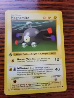 1st Edition Shadowless Magnemite 53/102 Pokemon Base Set WOTC | MP - Image 1