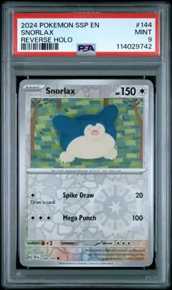 2024 Pokemon Surging Sparks EN Snorlax REVERSE HOLO 144/191 PSA 9 MINT - Image 1