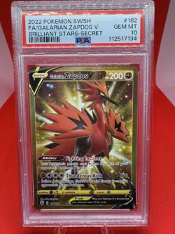 2022 Pokemon Brilliant Stars Galarian Zapdos V Gold Secret Rare 182/172 PSA 10 - Image 1