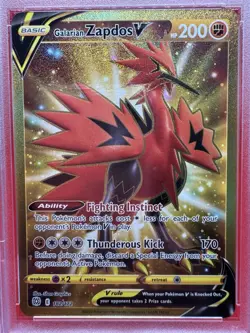 2022 Pokemon Brilliant Stars Galarian Zapdos V Gold Secret Rare 182/172 PSA 10 - Image 2