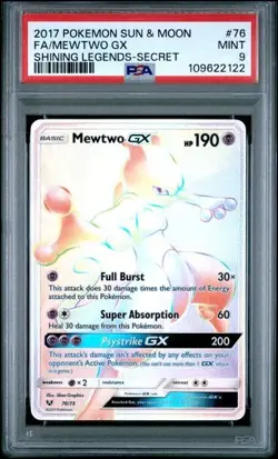 2017 Pokemon Sun & Moon - Full Art Mewtwo GX - Shining Legends-Secret #76 PSA 9 - Image 1