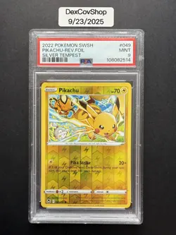 PSA 9 - Pikachu #049 - 2022 SWSH Silver Tempest Pokemon - Reverse Holo - Image 1