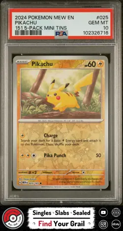 PSA 10 GEM MT Pikachu 151 5-Pack Mini Tins #025 2024 Pokemon - Image 1