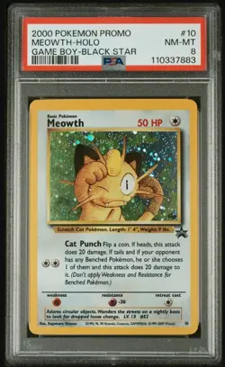 Pokemon TCG Game Boy Black Star Promo Meowth #10 Holo Near Mint-Mint PSA 8 - Image 1