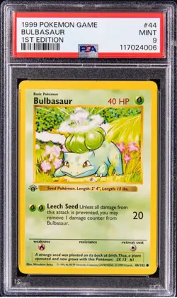 [PSA 9] 1999 Pokemon 1st Edition Shadowless Bulbasaur Base Set #44/102 Mint WOTC - Image 1