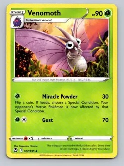2022 Pokemon Card Silver Tempest Venomoth 2/195 - Image 3
