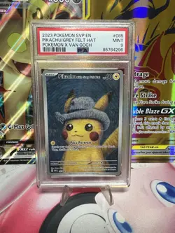 PSA 9 Pikachu Grey Felt Hat 2023 SVP #085 Van Gogh Promo Pokemon Card Mint - Image 1