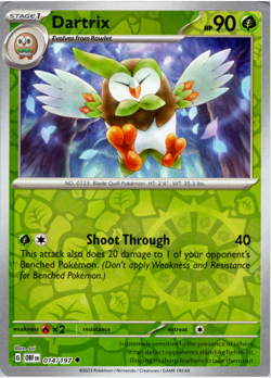 Dartrix 014/197 | Obsidian Flames | Uncommon Reverse Holo | NM Pokemon Card - Image 1