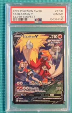 2022 POKEMON SWORD & SHIELD SILVER TEMPEST #TG14 FULL ART/BLAZIKEN V PSA 10 - Image 1