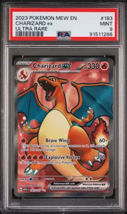 PSA9 MINT Pokemon Mew 151 Charizard EX 183/168 Full Art Ultra Rare English EN - Image 1