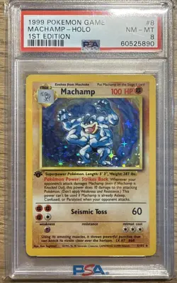 1999 Pokemon Base Set 1st Edition Machamp #8 English Holo 8/102 - PSA 8 NM-MT - Image 1