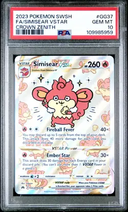 PSA 10 Simisear VSTAR GG37/GG70 Sword & Shield Crown Zenith Pokemon Card - Image 1