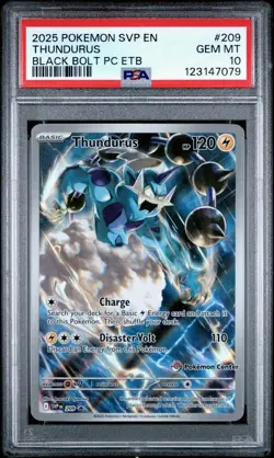 2025 POKEMON SVP BLACK BOLT POKEMON CENTER ETB PROMO #209 THUNDURUS PSA 10 - Image 1