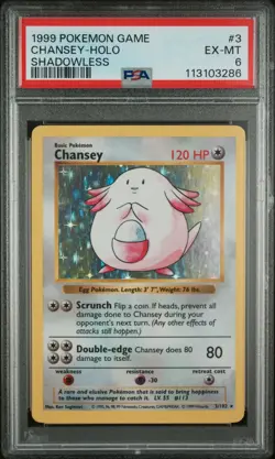 1999 Pokemon Game Chansey - Holo Shadowless PSA 6 3/102 - Image 1