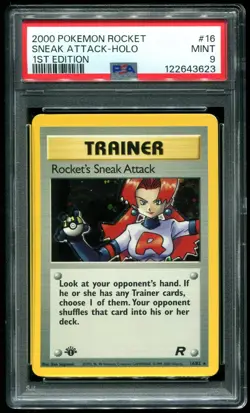 PSA 9 Rocket's Sneak Attack 1st Edition Holo Rare Team Rocket 2000 Pokemon #16 - Image 1