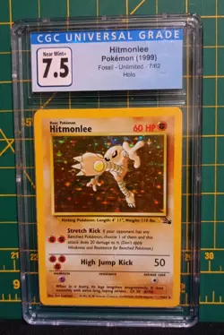 CGC 1999 holo hitmonlee pokemon card unlimited fossil, 7/62 grade 7.5 WOTC - Image 1