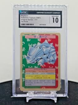 Pokemon TCG Rhyhorn #111 1st Print Blue Back 1997 CGC 10 Gem Mint Japanese - Image 1