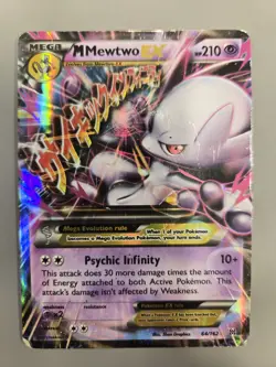 Pokemon M Mega Mewtwo EX Ultra Rare Holo TCG Card 64/162 XY Breakthrough - Image 1