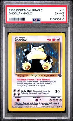 1999 Eng. Pokemon PSA 6 EX/MT Jungle Unlimited SNORLAX Holo 11/64 Rare Holofoil - Image 1
