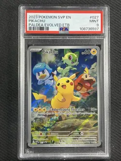Pokemon Cards PSA 9 MINT Pikachu Paldea Evolved ETB Promo S&V 2023 #027 - Image 1