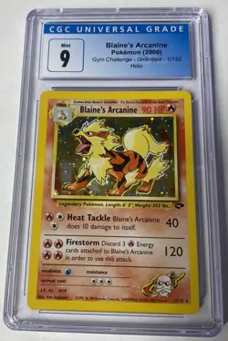 2000 Pokemon Gym Challenge Unlimited Blaine's Arcanine Holo Rare 1/132 CGC 9 - Image 1