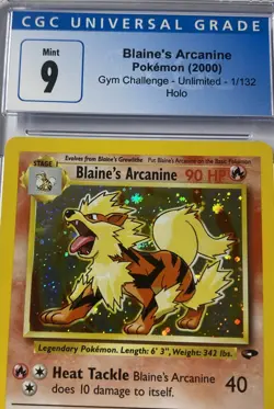 2000 Pokemon Gym Challenge Unlimited Blaine's Arcanine Holo Rare 1/132 CGC 9 - Image 2