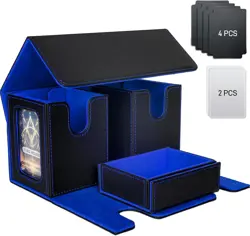 MTG Deck Box, 3-In-1 Leather Magnetic Case with Dice Tray, 2 Commander Displays - Image 1