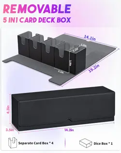 Card Deck Box with Dice Tray for MTG, 5 in 1 Card Deck Case Holds 800+ Unsleeved - Image 2