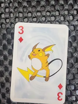 Raichu Pokemon 1999 Mini Deck Playing Cards 2.5x1.75in Three Of Diamonds Blue - Image 1