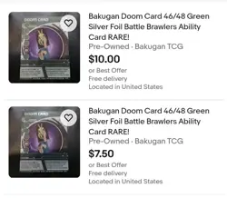 RESERVED X2 Bakugan Doom Card 46/48 Green Silver Foil Ability Card - Image 1
