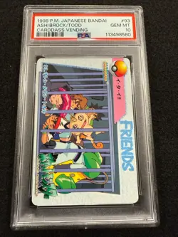 Pokemon Ash Brock Todd #93 from Japanese Bandai Carddass Vending in a PSA 10! - Image 1