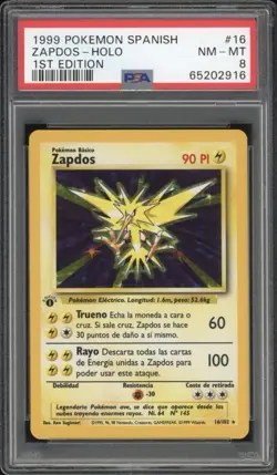 1999 Pokemon SPANISH 1st Edition Base Set Zapdos Holo 16/102 PSA 8 NM-MT - Image 1