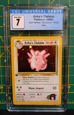 CGC 7 Erika's Clefable Gym Heroes 1st Edition 3/132 Holo WOTC Pokemon Card - Image 1
