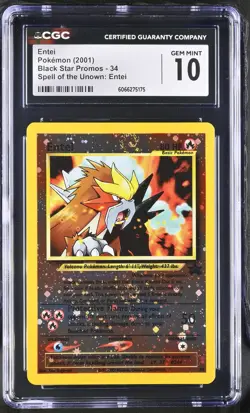 CGC 10 GEM MINT Entei 2001 Black Star Promo 34 Reverse Holo Pokemon Card - Image 1