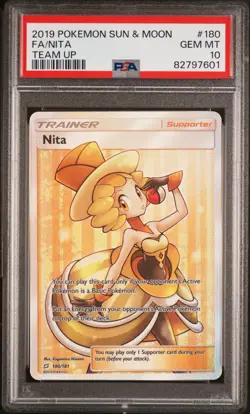 PSA 10 Nita #180 Full Art 2019 Pokemon Sun & Moon SM Team Up GEM MINT - Image 1