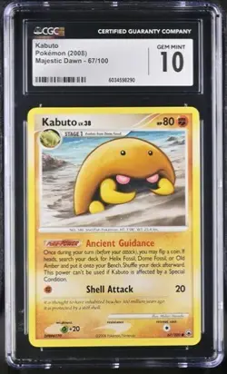 2008 Pokemon Majestic Dawn #67/100 Kabuto CGC 10 GEM MINT - Image 1