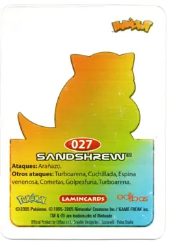 SANDSHREW #027 LAMINCARD COLECCION POKEMON LAMINCARDS 2005 EDIBAS (USADA) - Image 2