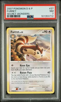 2007 POKEMON DIAMOND & PEARL SECRET WONDERS #27 FURRET PSA 7 - Image 1