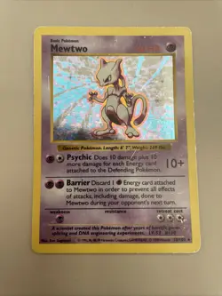 Pokemon Card Mewtwo Holo Rare 10/102 Base Set Shadowless Holo Vintage MP/HP - Image 1