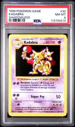 1999 POKEMON GAME SHADOWLESS #32 KADABRA PSA 8 - Image 1