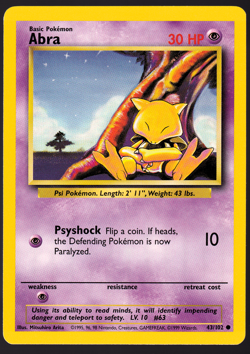 Abra 43/102 Base Set 1999 Pokemon TCG Card NM - Image 1