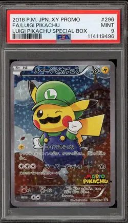 Pokemon Luigi Pikachu Special Bx. Japanese Full Art Promo 296/XY-P PSA 9 Mint - Image 1