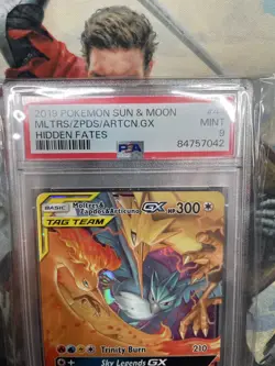 PSA 9 MINT 2019 POKEMON SUN & MOON HIDDEN FATES Moltres, Zapdos, Articuno GX 44 - Image 3